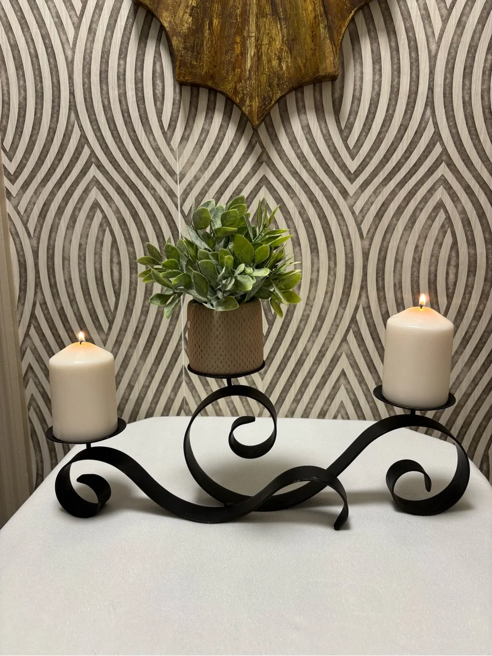 Vintage Mcm retro antique bronze candle holder